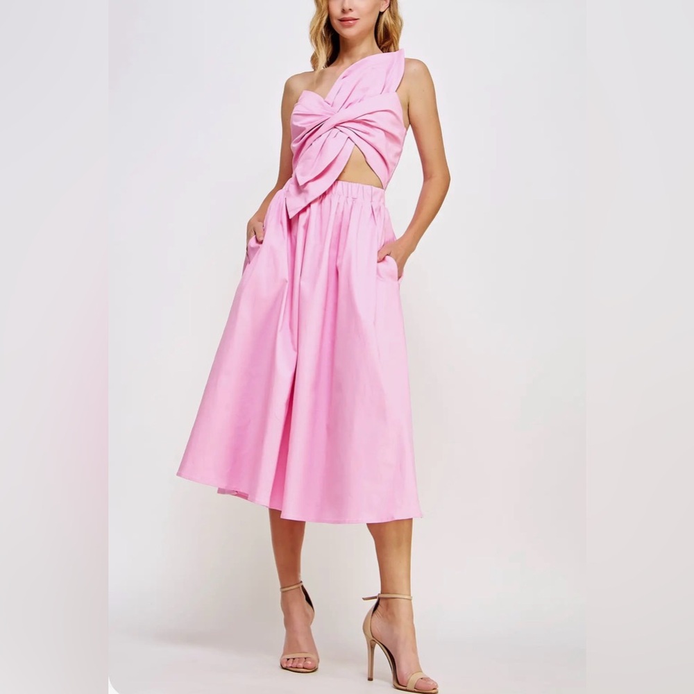 Knotted Flower Bow Midi Dress